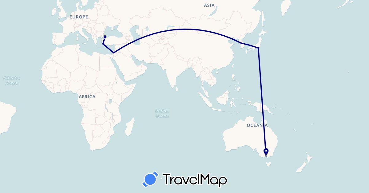 TravelMap itinerary: driving in Australia, Israel, Japan, South Korea, Turkey (Asia, Oceania)